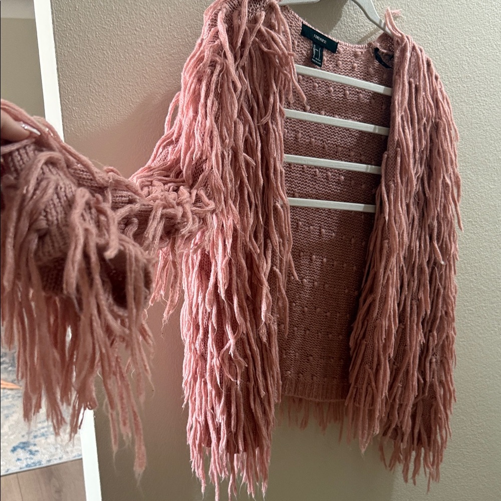 Forever 21 Dusty Rose Fringe Cardigan